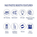 Fantasyview 360° Rotating Photo Booth, 45.2-inch, with RGB Light Strip, App Control, Flight Case, Accommodates 5-7 People